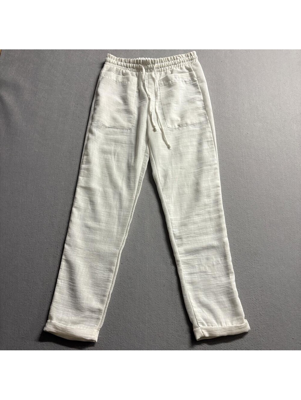 Duty Mot Fashion Express Womens White Linen Blend Drawstring Pants Size S